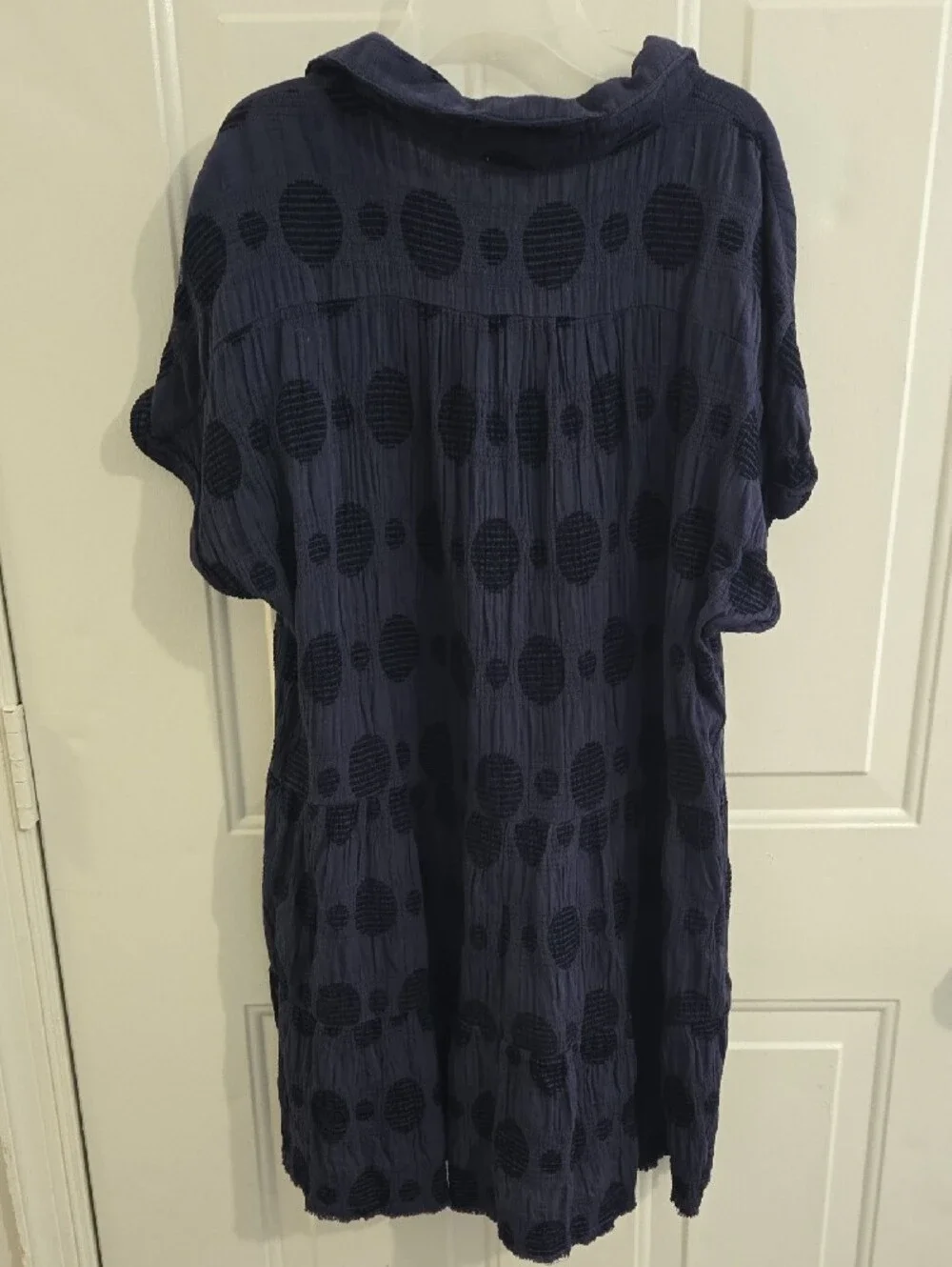 Umgee Swiss Dot Jacquard Babydoll Dress Navy M Relaxed Tiered Boho Cotton Preppy